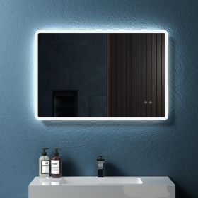 36" W x 24" H Modern Wall Mounted LED Backlit Anti-Fog Rounded Rectangular Bathroom Mirror with US standard plug, Temperature Adjustable and Memory Fu