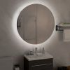 Bathroom Cabinet with Round Mirror&LED Black 21.3"x21.3"x6.9"