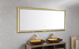 (ONLY FOR PICKUP) 88 in. W x 38 in. H Oversized Rectangular Gold Framed LED Mirror Anti-Fog Dimmable Wall Mount Bathroom Vanity Mirror HD Wall Mirror