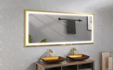 (ONLY FOR PICKUP) 88 in. W x 38 in. H Oversized Rectangular Gold Framed LED Mirror Anti-Fog Dimmable Wall Mount Bathroom Vanity Mirror HD Wall Mirror