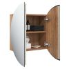 Bathroom Cabinet with Round Mirror&LED Oak 15.7"x15.7"x6.9"