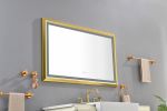 48 in. W x 30 in. H Oversized Rectangular Gold Framed LED Mirror Anti-Fog Dimmable Wall Mount Bathroom Vanity Mirror