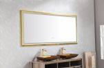 (ONLY FOR PICKUP) 88 in. W x 38 in. H Oversized Rectangular Gold Framed LED Mirror Anti-Fog Dimmable Wall Mount Bathroom Vanity Mirror HD Wall Mirror