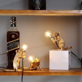 Nordic Creative Mini Animal Mouse Lamp Living Room Dining Room Bedroom Clothing Store Personalized Eye Protection Gift Resin Table Lamp (Option: Golden combination-3pcs-AU)