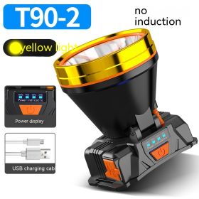 Outdoor Strong Light LED Remote Sensing Headlamp Night Fishing Waterproof Head-mounted Camping Fishing Miner's Lamp (Option: T90 2 Yellow Light)