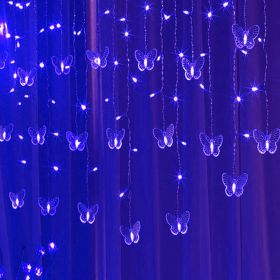 1pc LED Butterfly Curtain Fairy Lights USB Plug Firefly Twinkle String Lights; Christmas Lights Outdoor Waterproof String Lights With 10 Drops; Indoor (Color: Blue)