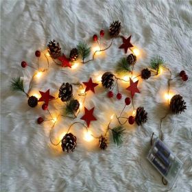 Christmas Decorative Light Led Pine Cone Light String; Small Mulberry Fruit Pull Flag Christmas Pine Cone Light; Pine Needle Bell Copper Wire Light (Style: 2M20Lpentagram)