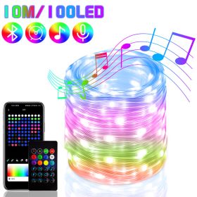 RGB IC Christmas Smart Fairy Light Bluetooth APP Control LED String Light Music Rhythm Waterproof 2023 Xmas Light Party New Year (Emitting Color: 10M 100LED, Ships From: CN)