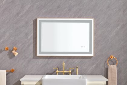 36*24 LED Lighted Bathroom Wall Mounted Mirror with High Lumen+Anti-Fog Separately Control (Gold: Gold)