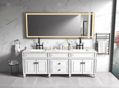 (ONLY FOR PICKUP) 96in. W x 36 in. H Super Bright Led Bathroom Mirror with Lights;  Metal Frame Mirror Wall Mounted Lighted Vanity Mirrors for Wall; (Color: Gold)