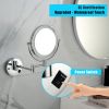 8 Inch LED Wall Mount Two-Sided Magnifying Makeup Vanity Mirror 12 Inch Extension Matte Black 1X/3X Magnification Plug 360 Degree Rotation Waterproof